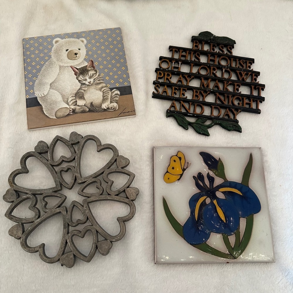Vintage Trivet Lot Decorative Home Decor Mixed Good Vintage Eclectic 4pc Ceramic